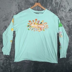 Nickelodeon Mens Long Sleeve T-Shirt 2XL 90s Cartoons Graphic Mint Green